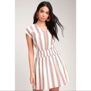 Lulu’s Bungalow Cream Multi Striped Mini Dress